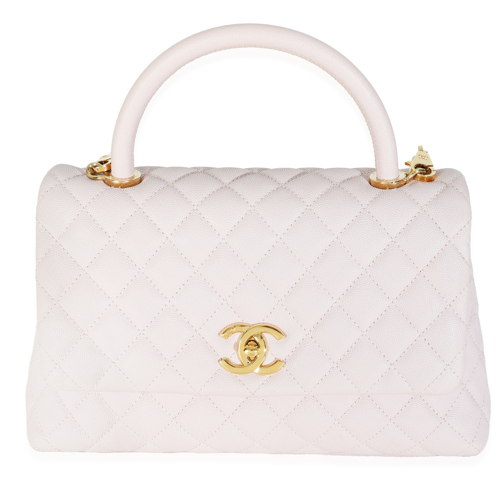 Chanel Light Pink Quilted Caviar Medium Coco Top Handle Handbag